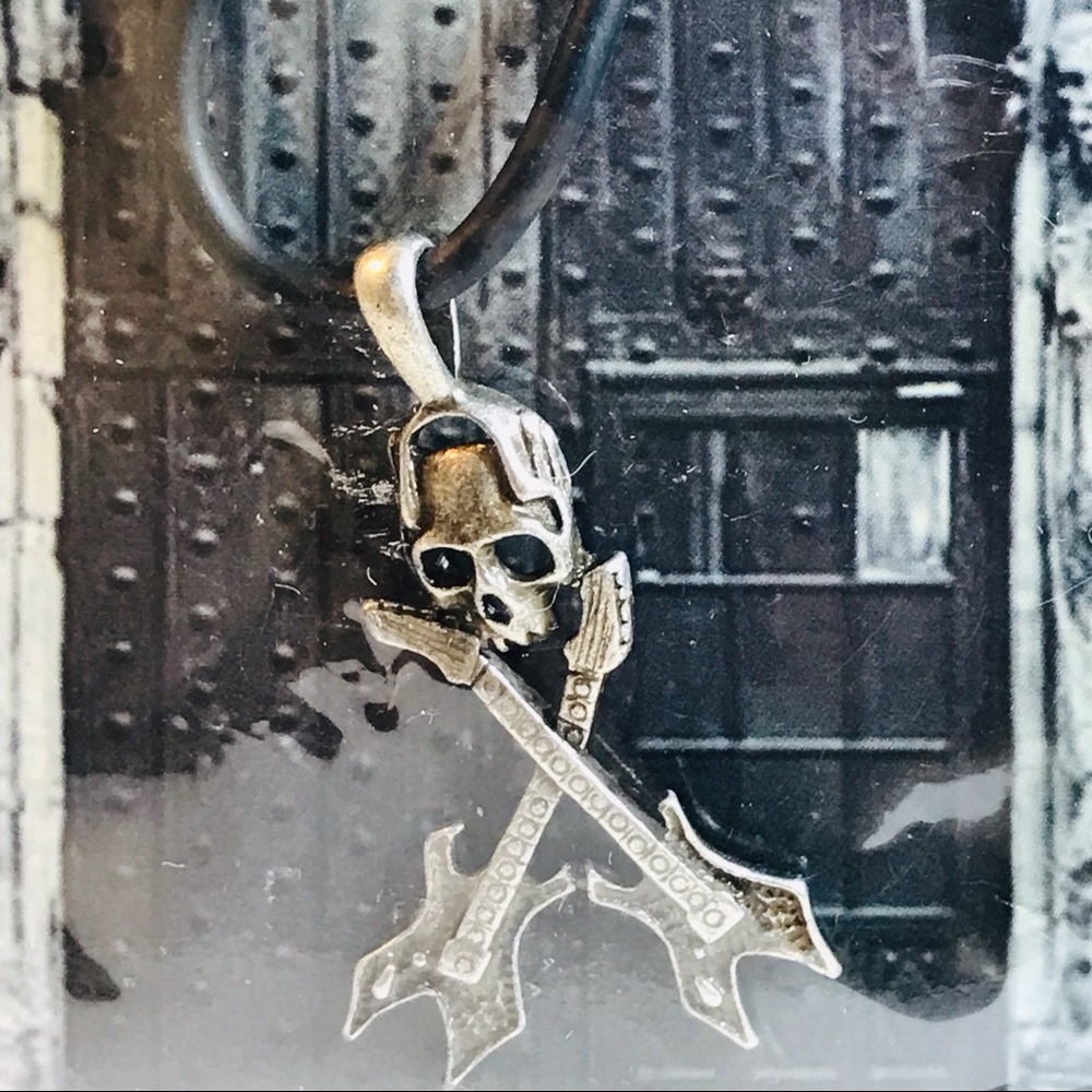 COPY - Metal Guitar And Skull Pendent With Cord Necklace